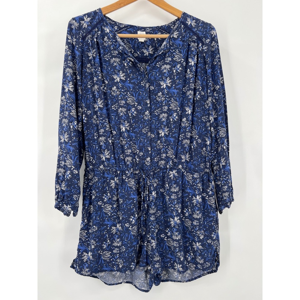 Gap Womens M Blue Floralβ Paisley Long Sleeve Romper Pockets Cottagecore